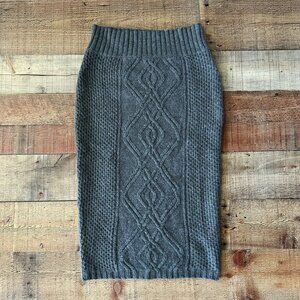 Gray Knit Pencil Skirt Moda Cable Pattern Wool Blend Ribbed Waist Size S